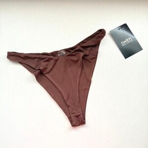 Naked Wardrobe Swim Brown V-Front High Cut Bikini Bottoms XL NW-W0739